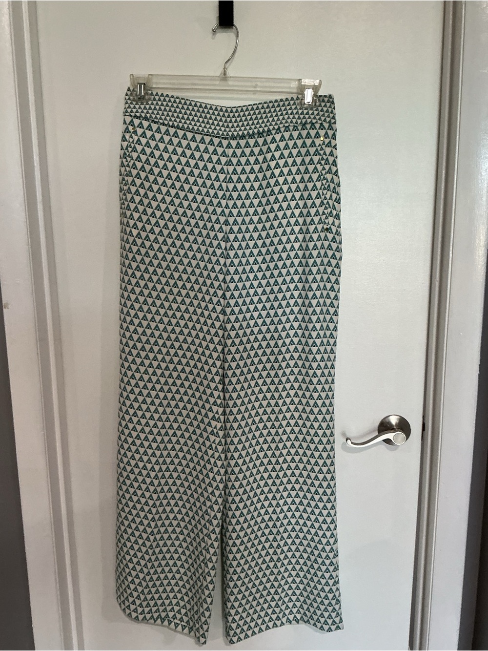 Wide-Leg Printed Pants in Teal & Cream